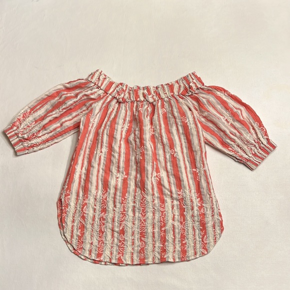 🟢 MISA Los Angeles Coral Grey & White Stripe Embroidered Off Shoulder Top - Picture 6 of 6